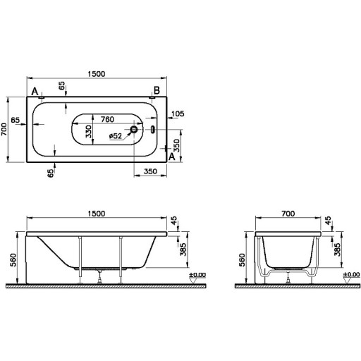 Ванна акриловая Vitra Optimum Neo белая 150х70 см 64560001000
